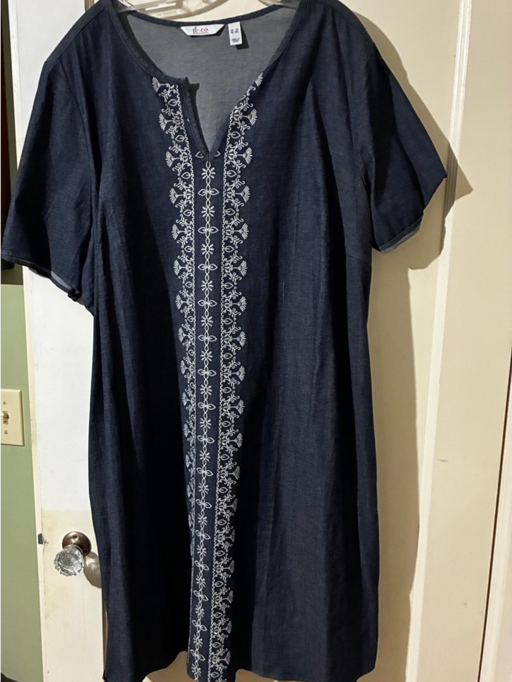 J. Jill Navy Blue Embroidered Shift Dress